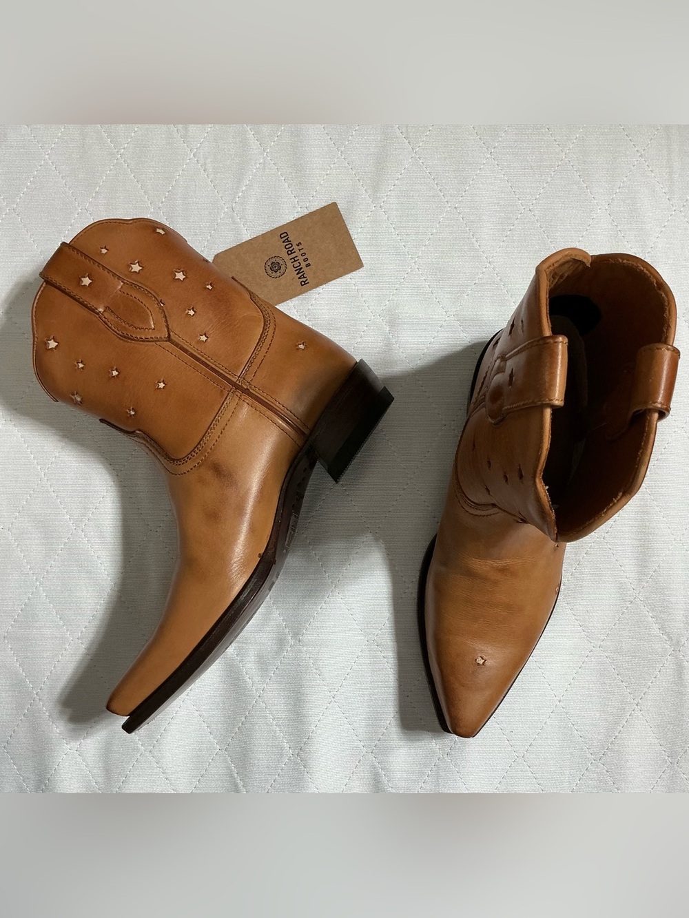 Ranch Road Boots Presidio Short Cognac Star Leather Western Cowgirl Boot 6.5